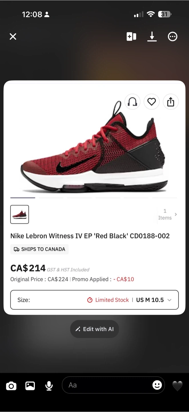 Nike LeBron Witness IV EP 'Red Black' Basketball Shoes US M 10.5 - photo 5