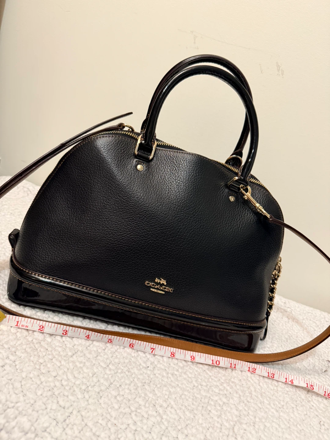Coach Black Leather Dome Satchel Handbag