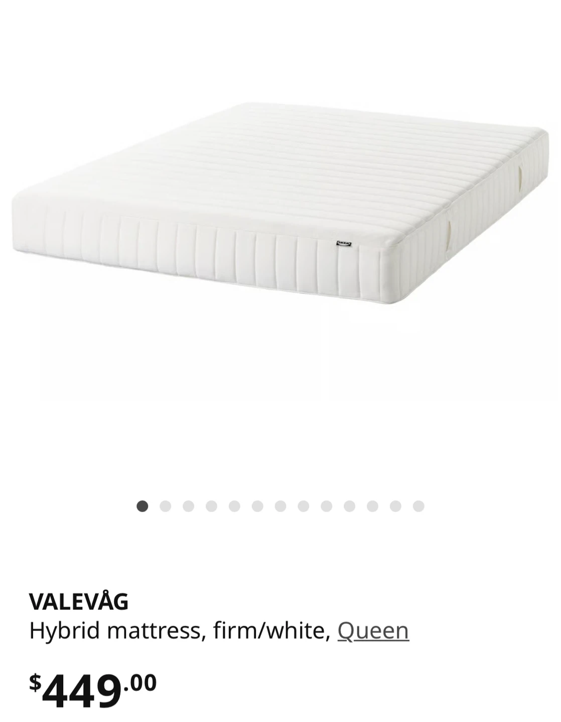 IKEA VALEVÅG Queen Hybrid Mattress - Firm, White