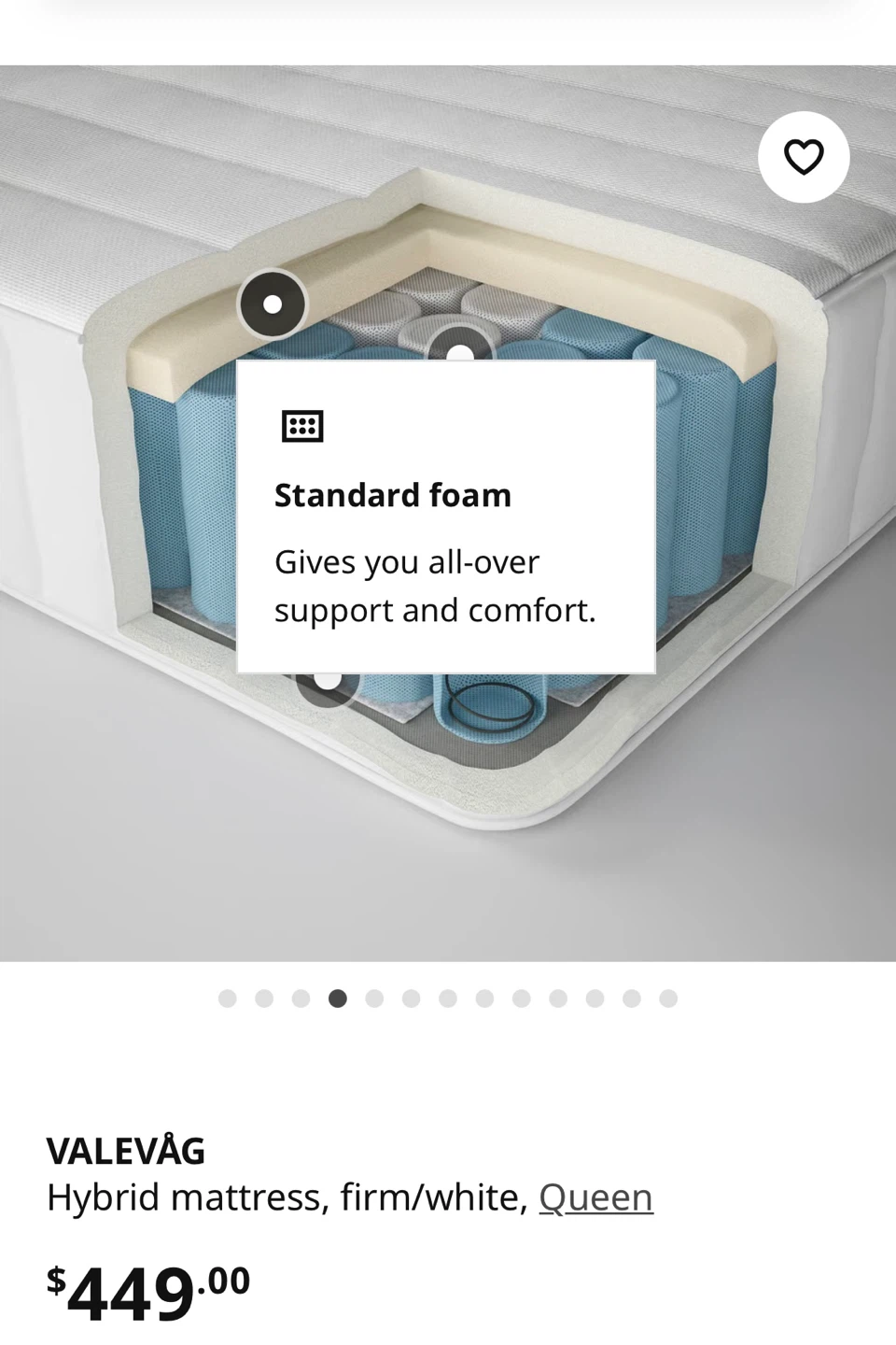 IKEA VALEVÅG Queen Hybrid Mattress - Firm, White - photo 2