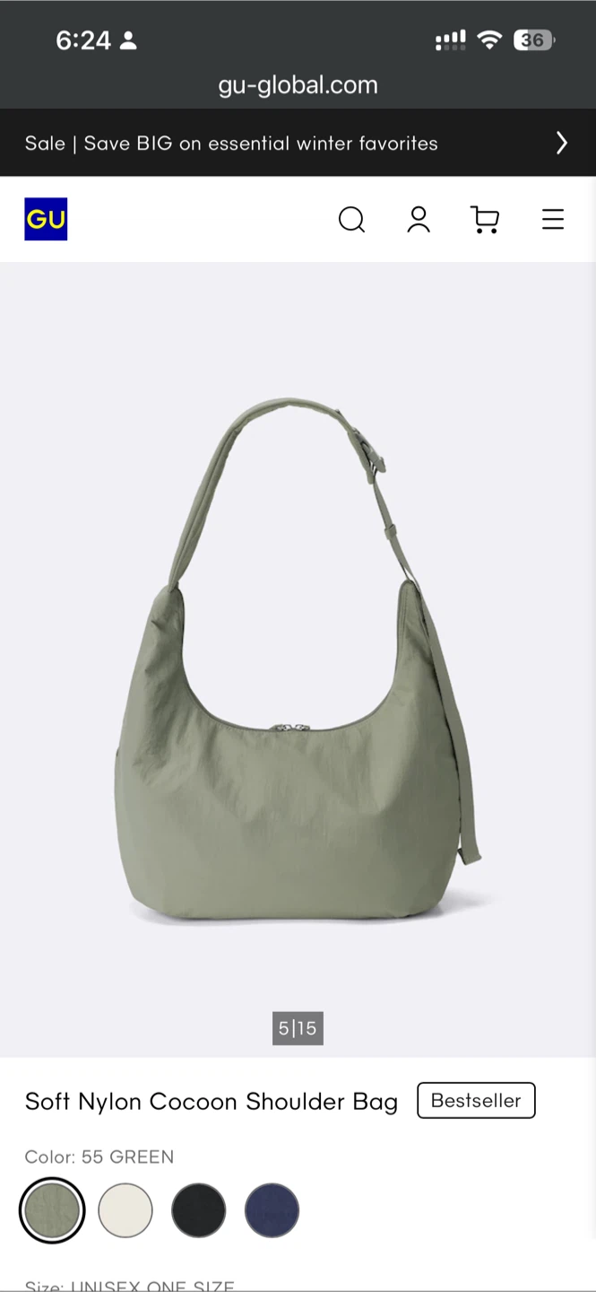 GU Soft Nylon Cocoon Shoulder Bag - Green