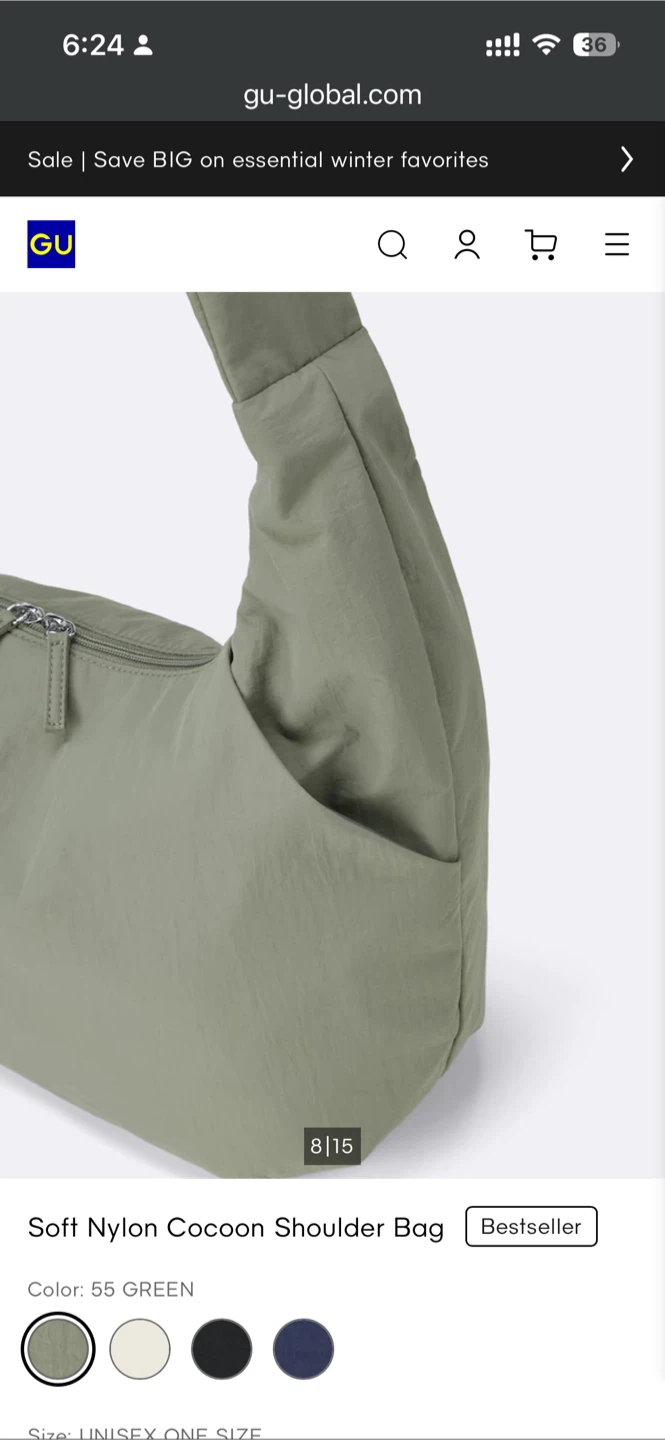 GU Soft Nylon Cocoon Shoulder Bag - Green - photo 4