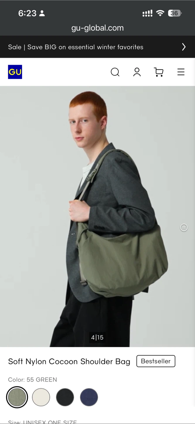 GU Soft Nylon Cocoon Shoulder Bag - Green - photo 5