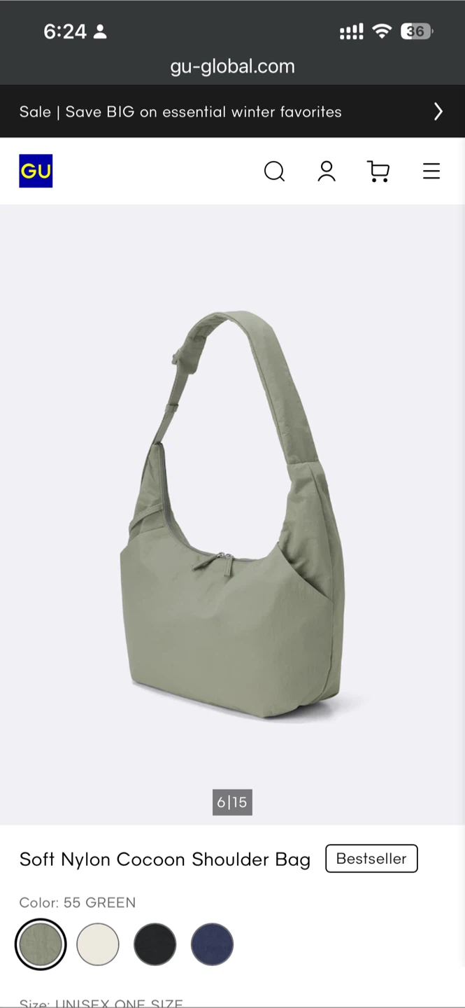GU Soft Nylon Cocoon Shoulder Bag - Green - photo 2