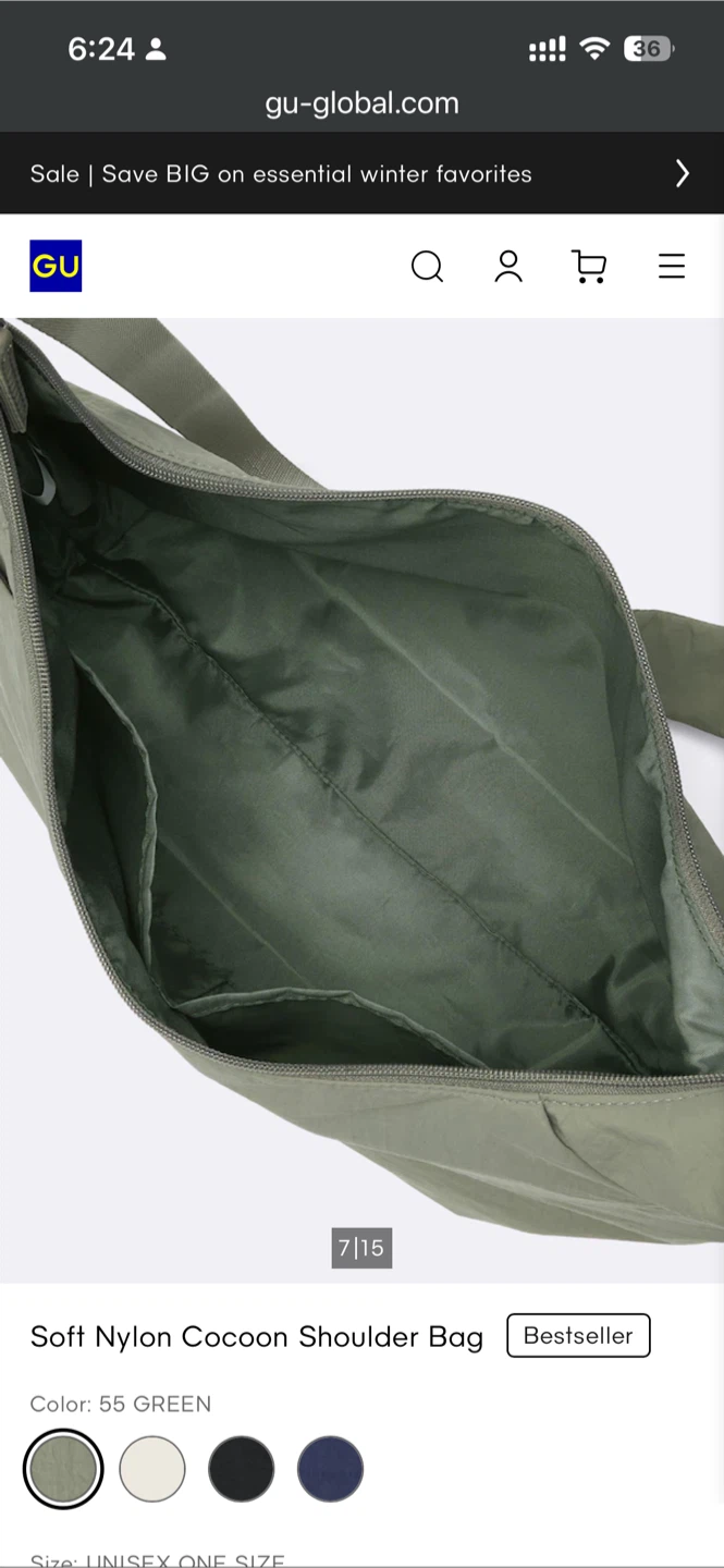 GU Soft Nylon Cocoon Shoulder Bag - Green - photo 3
