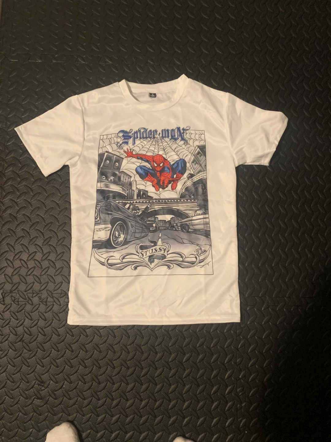 STUSSY Spider-Man White T-Shirt Size Small (100% polyester)