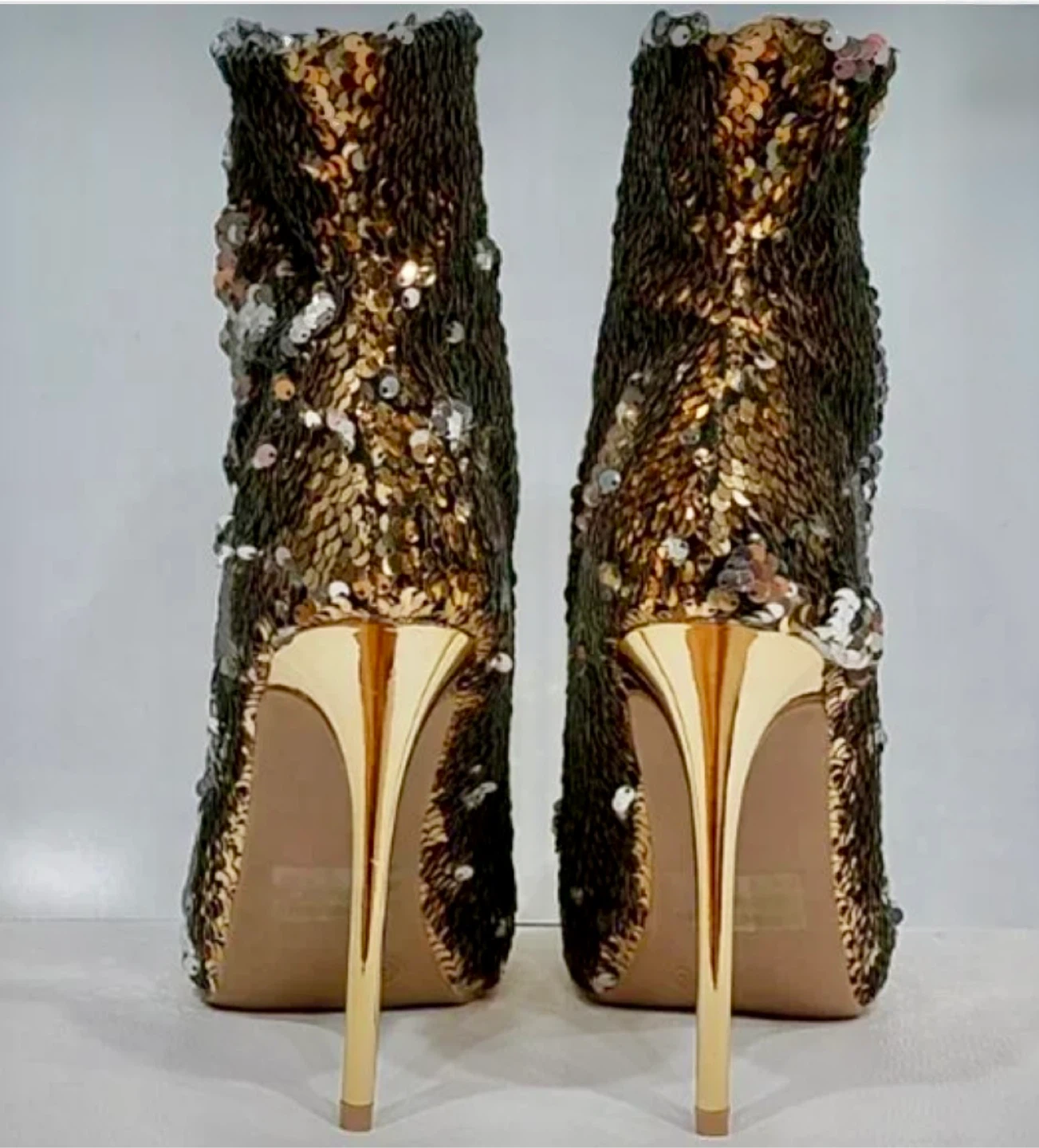Wild Diva Gold & Silver Sequin Ankle Boots with Stiletto Heels - photo 2