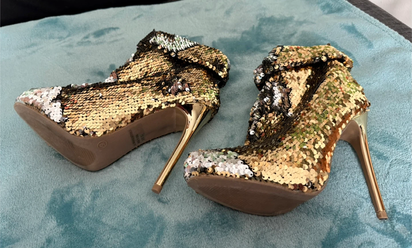 Wild Diva Gold & Silver Sequin Ankle Boots with Stiletto Heels - photo 3