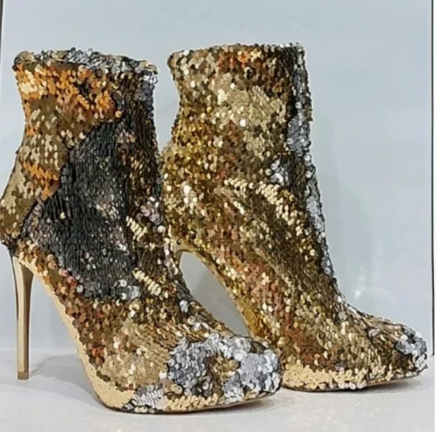 Wild Diva Gold & Silver Sequin Ankle Boots with Stiletto Heels
