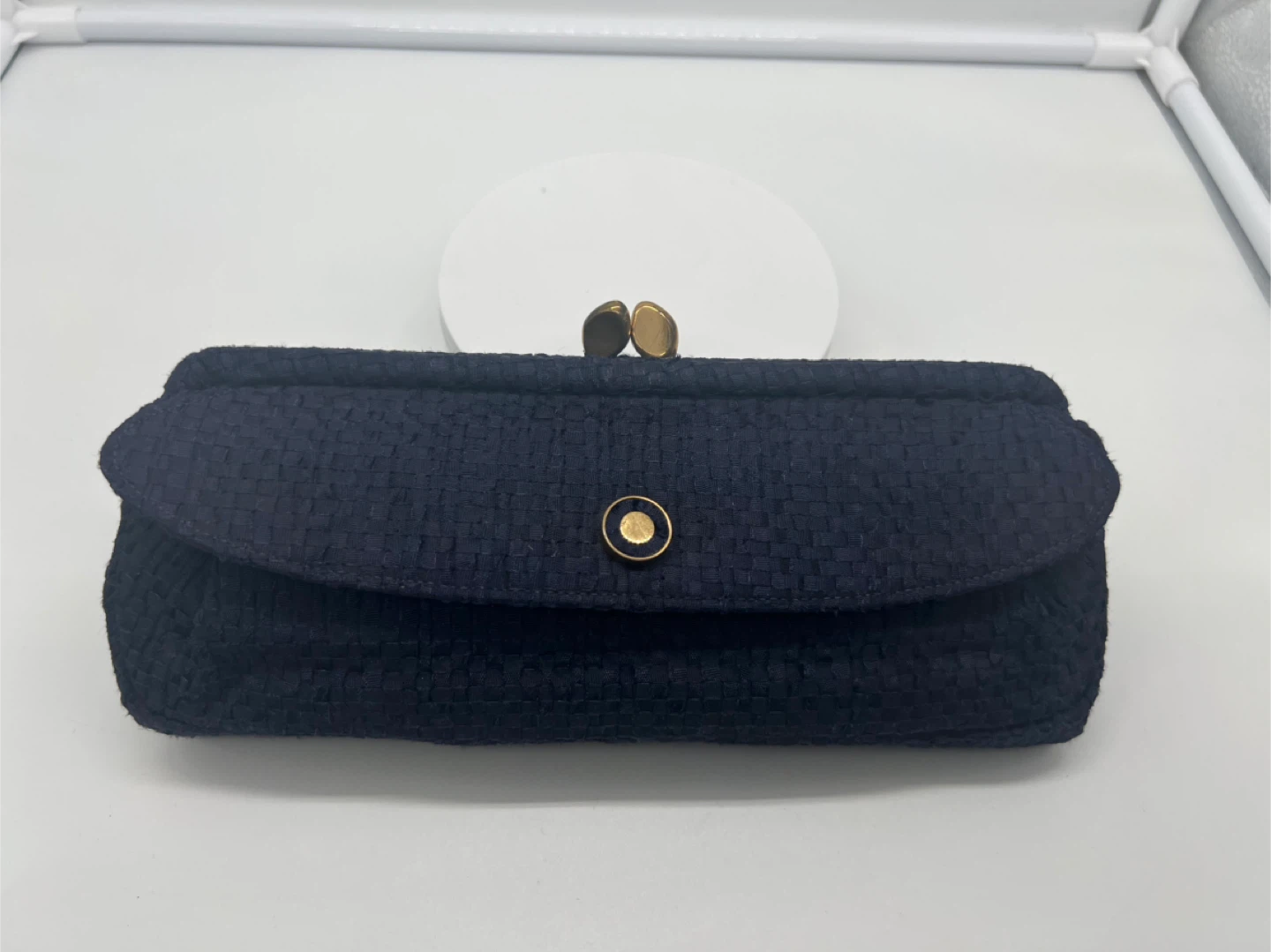 BOBBIE JEROME VINTAGE 1950s Midnight Blue Woven Fabric Clutch