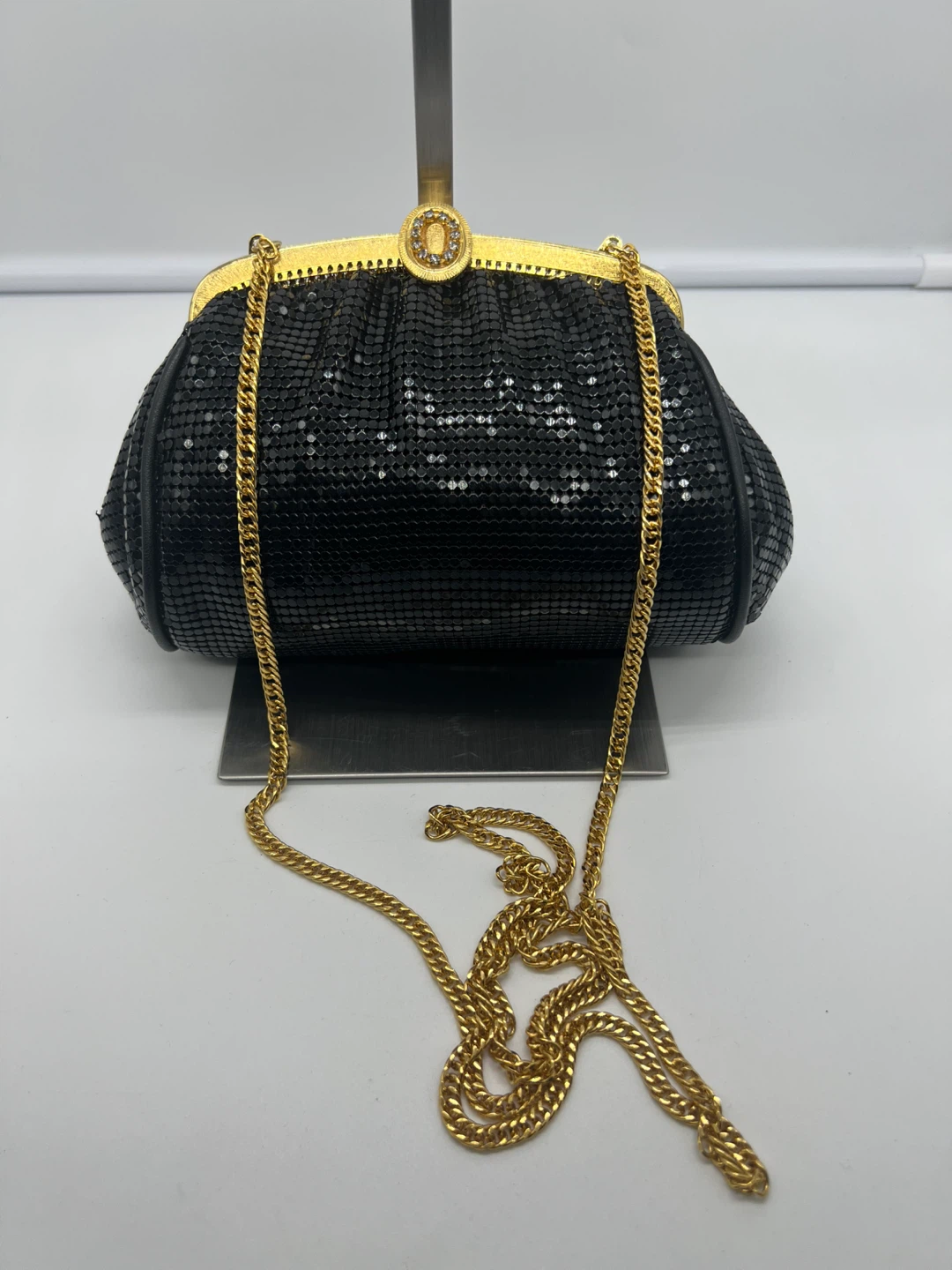 WHITING AND DAVIS Vintage Black Chainmail Evening Party Cocktail