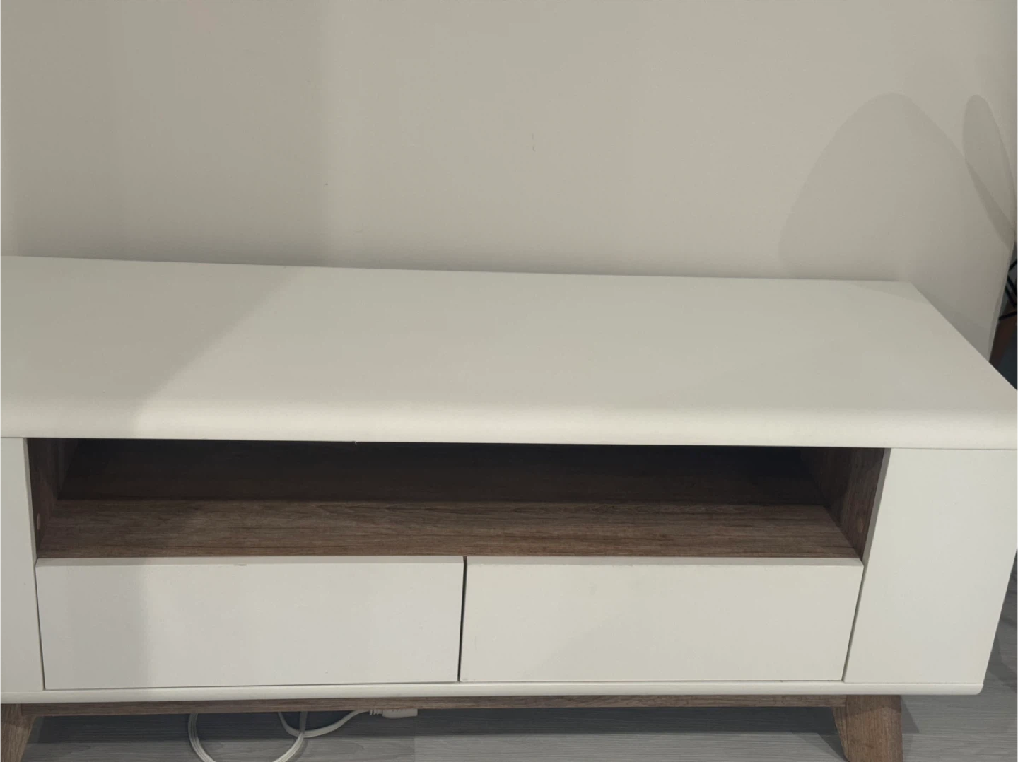 White TV Stand with Drawers and Open Shelf - photo 2