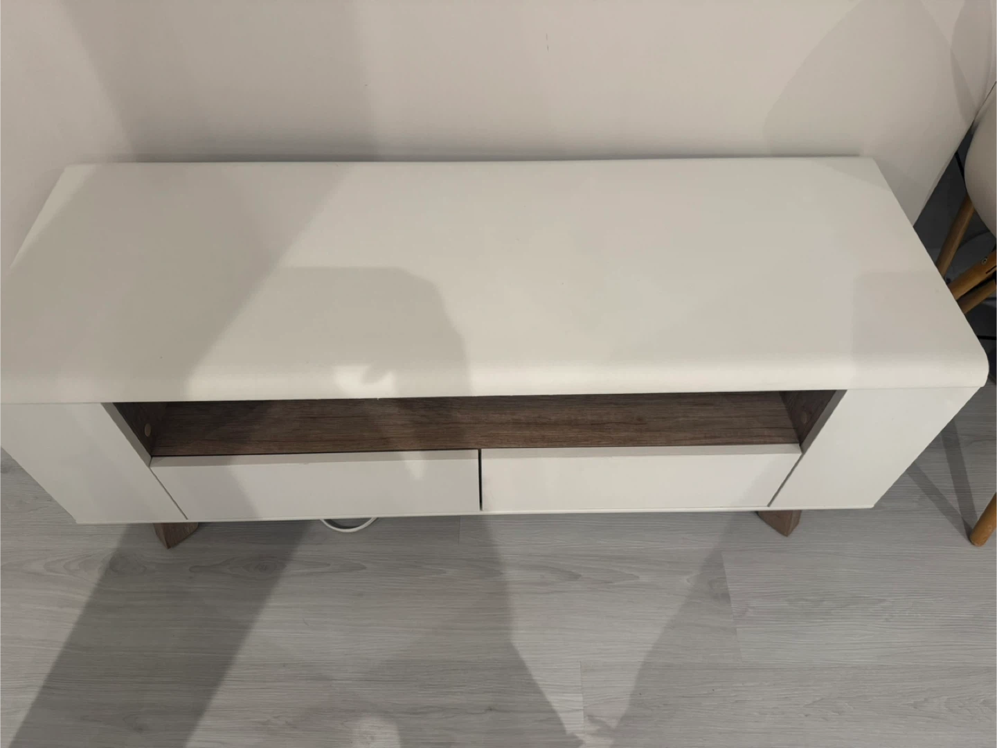 White TV Stand with Drawers and Open Shelf - photo 3