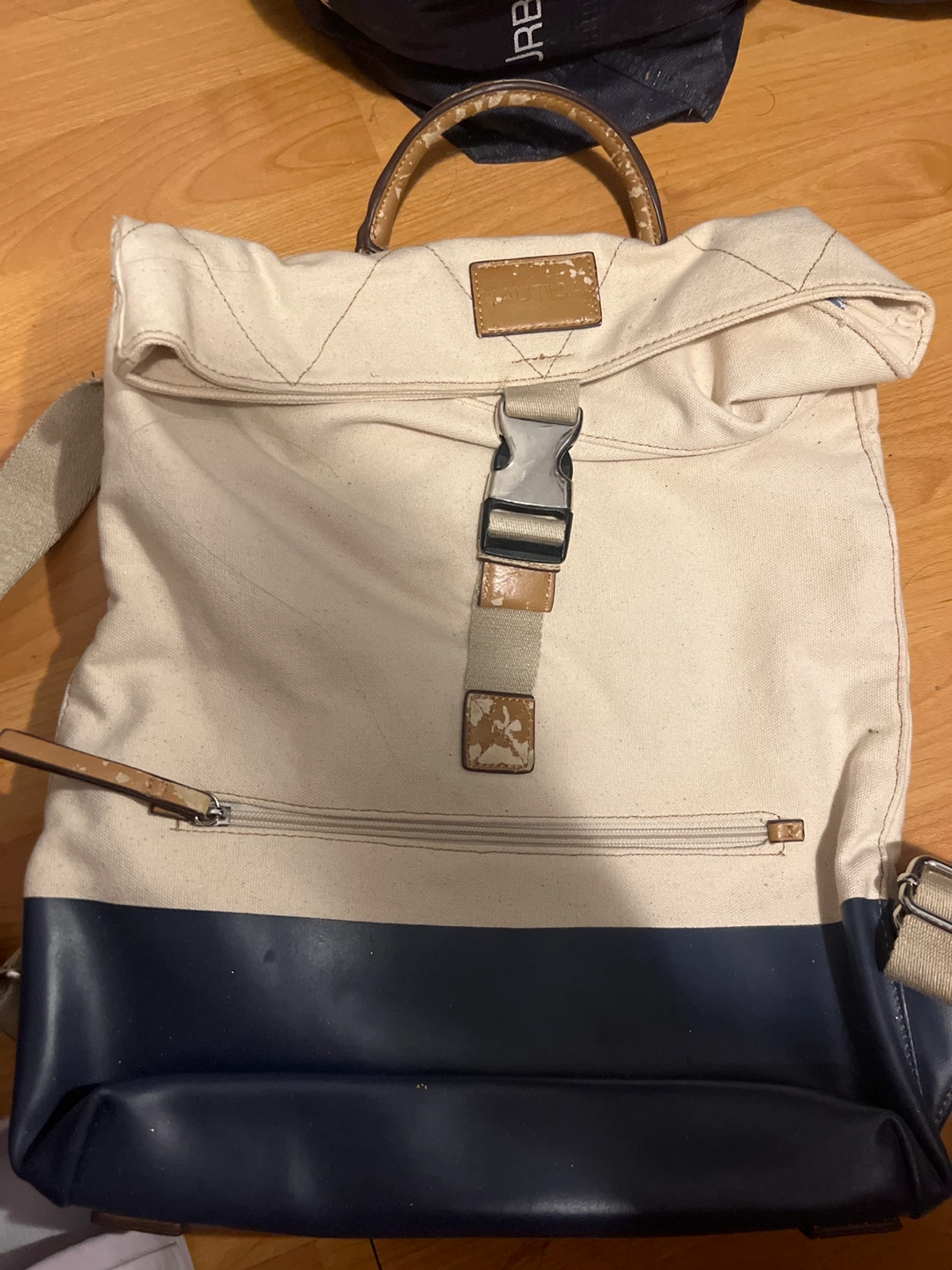Nautica Canvas & Faux Leather Backpack - Beige/Navy🥕