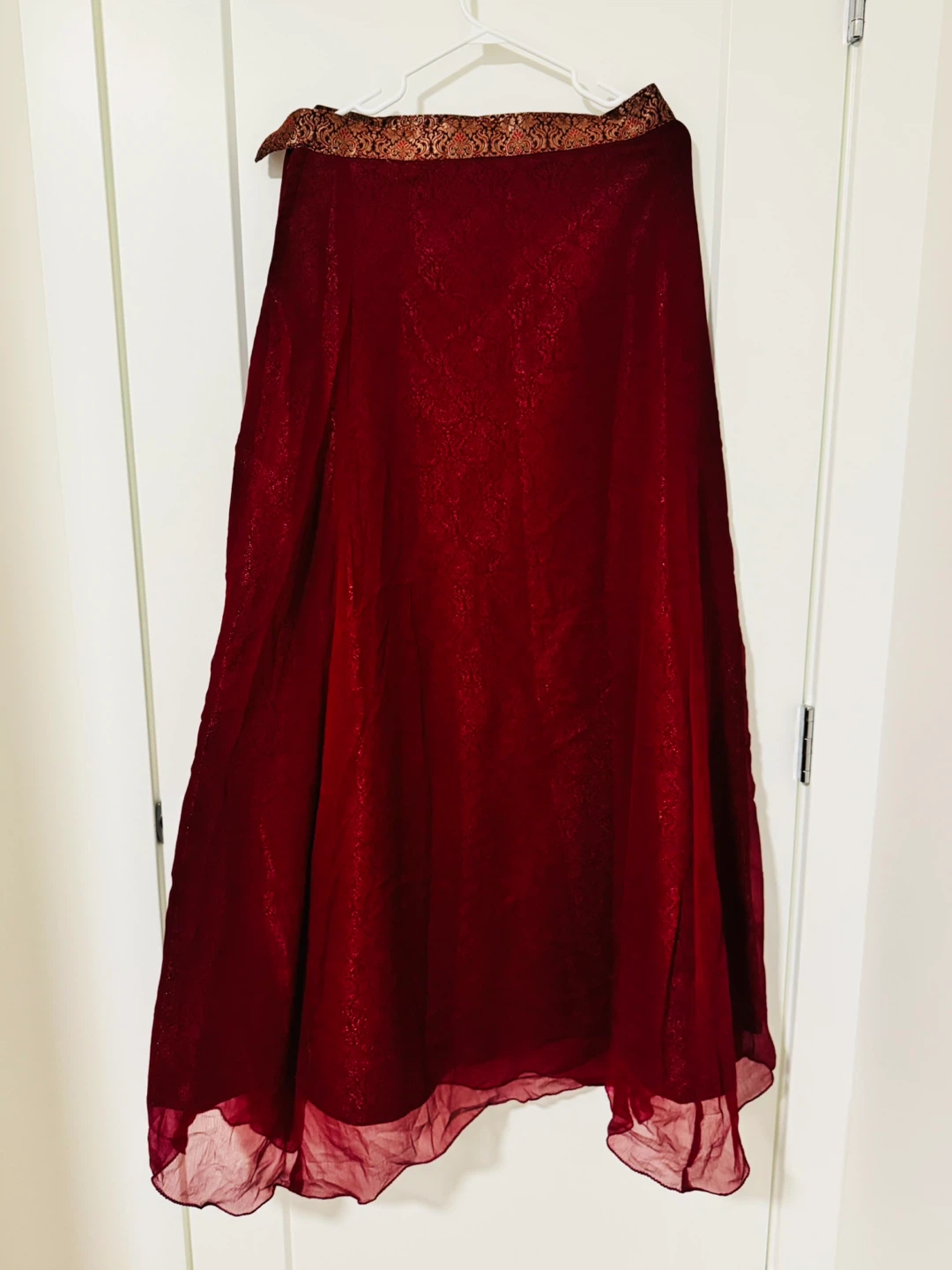 Maroon and Gold Embroidered Outfit with Skirt and Dupatta