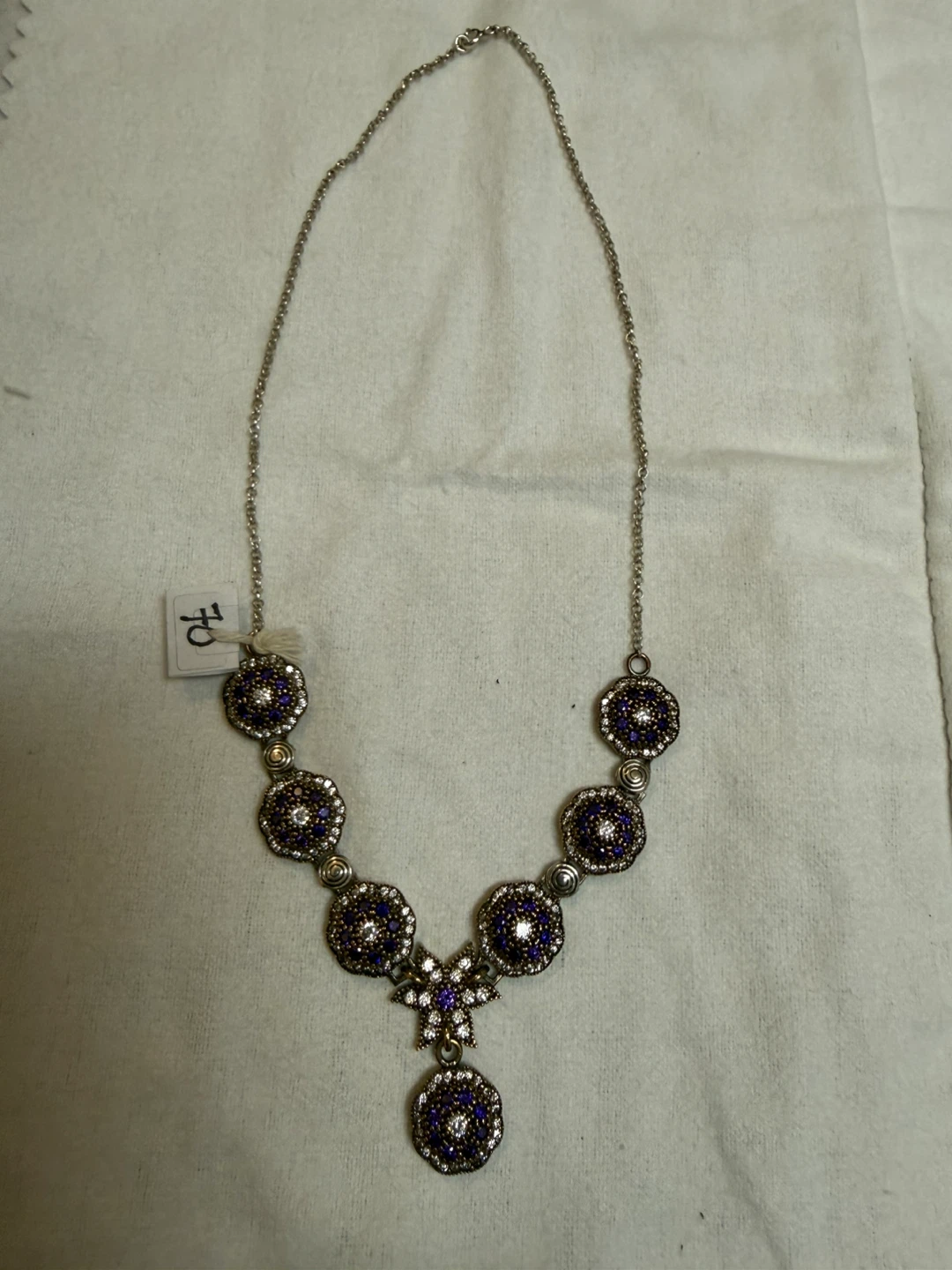 Sterling Silver 925 Necklace with purple and clear stones