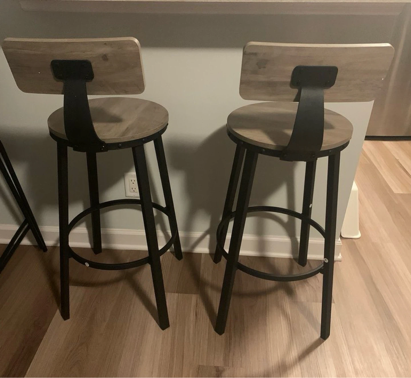 Set of 2 Wooden Top Bar Stools with Backs