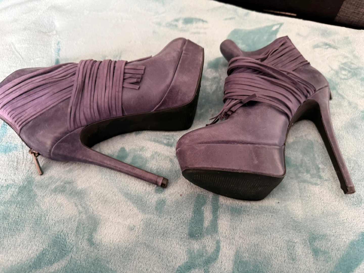 Jessica Simpson Purple leather Fringe Heeled Ankle Boots - photo 3