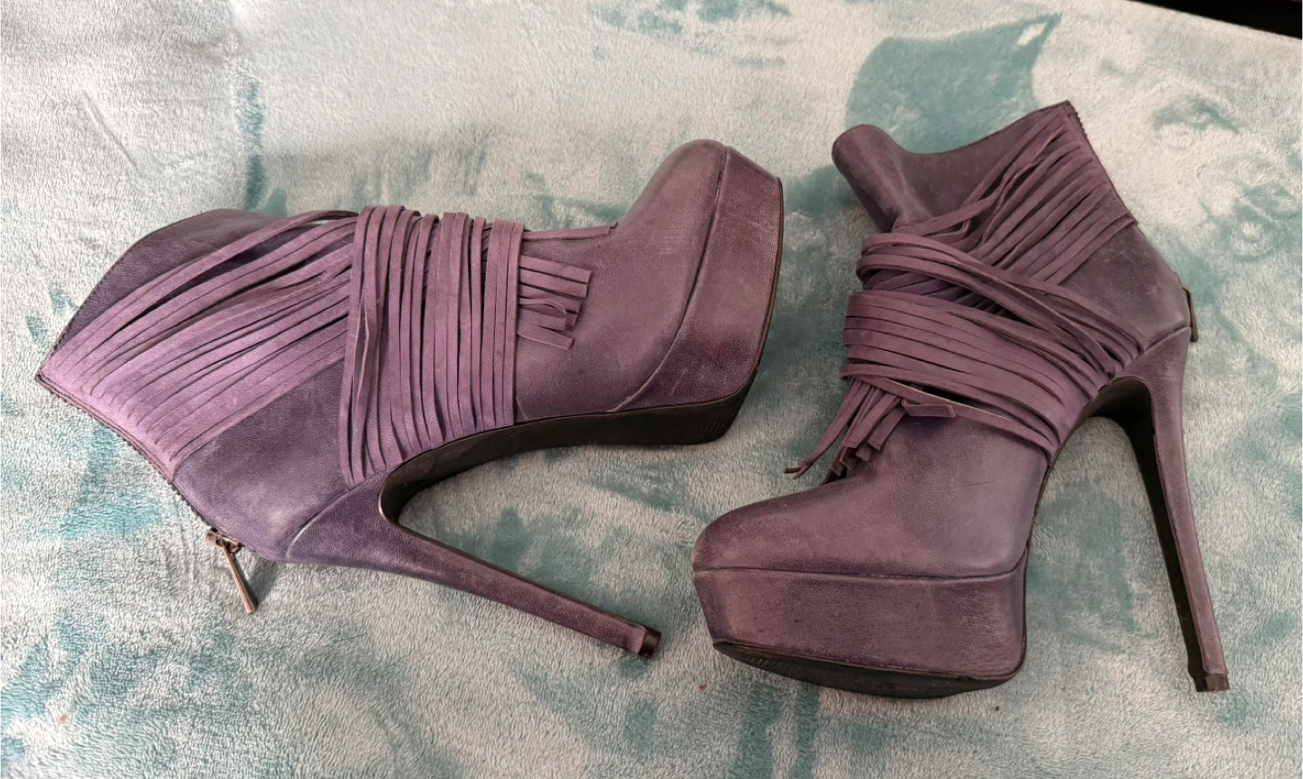 Jessica Simpson Purple leather Fringe Heeled Ankle Boots - photo 2