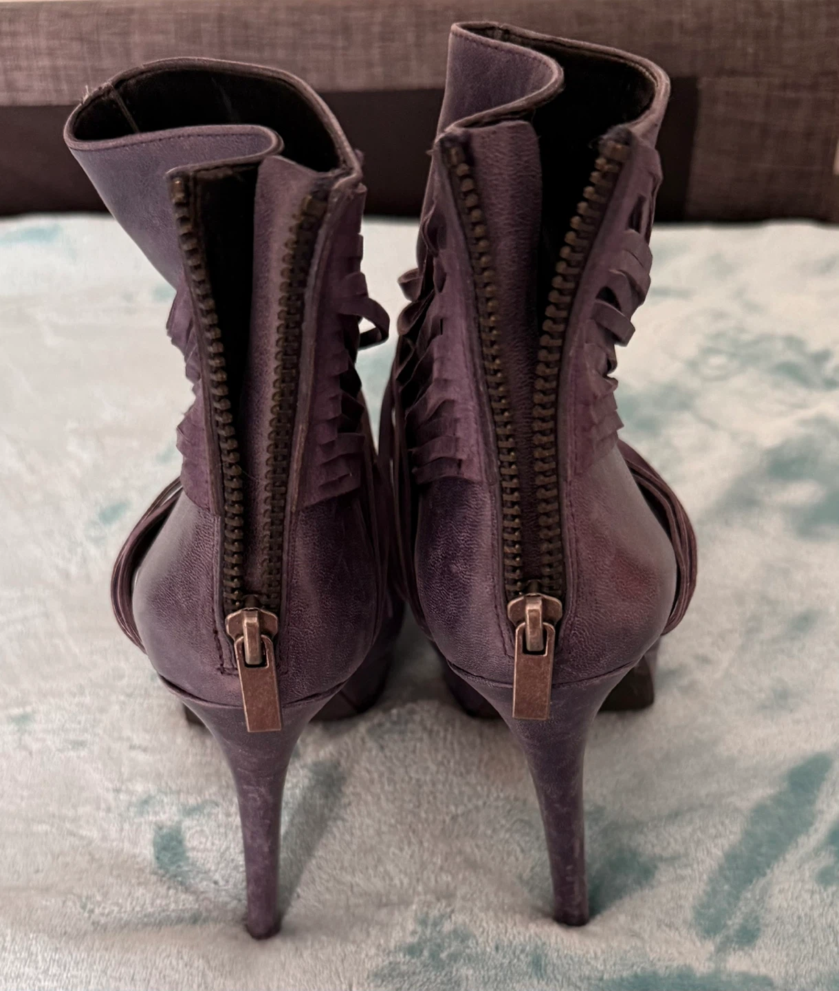 Jessica Simpson Purple leather Fringe Heeled Ankle Boots - photo 4