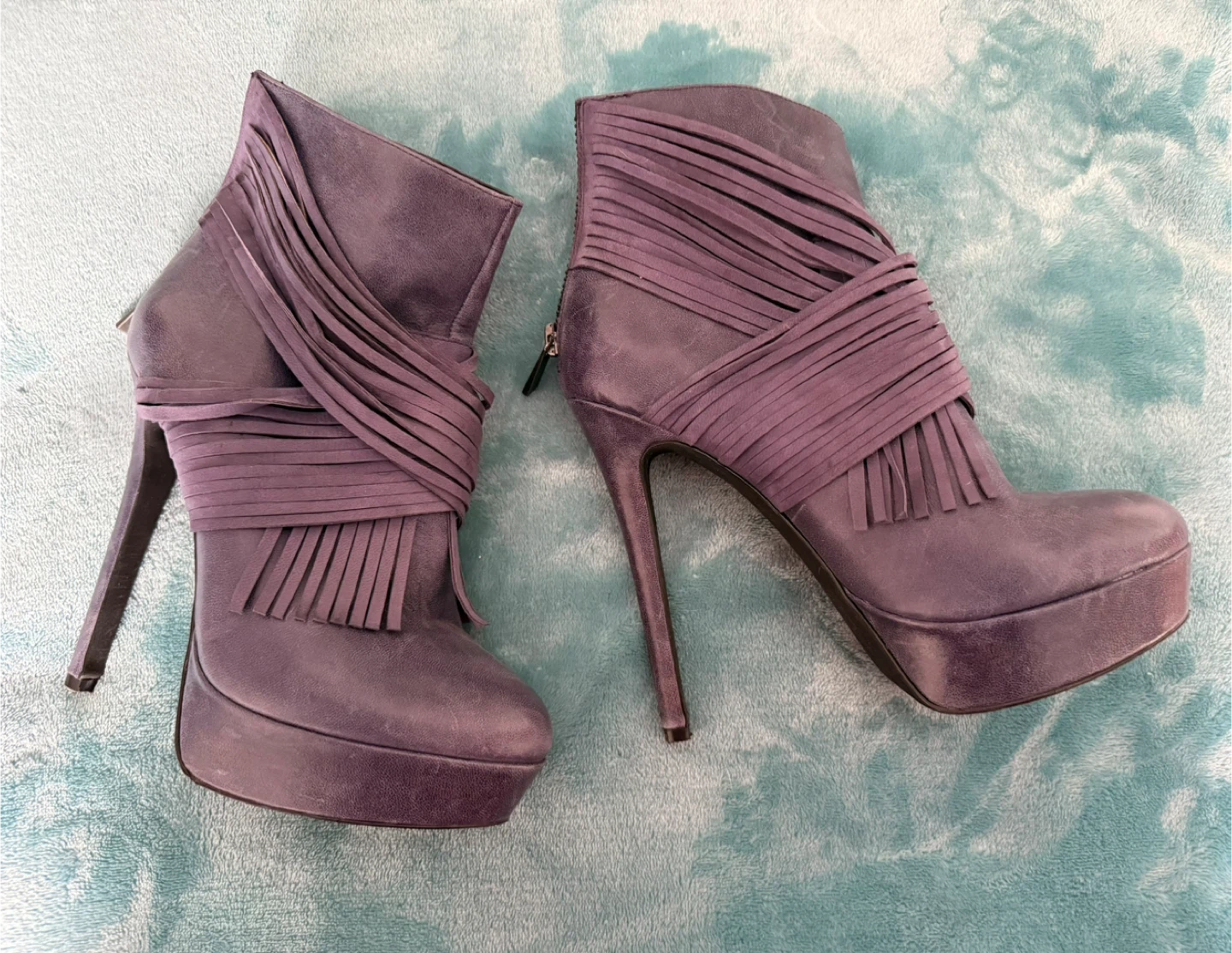Jessica Simpson Purple leather Fringe Heeled Ankle Boots
