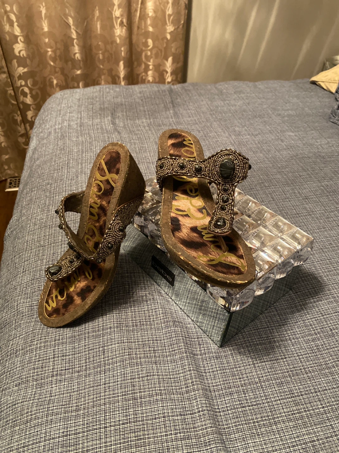 Sam Edelman Embellished Leopard Print Thong Sandals