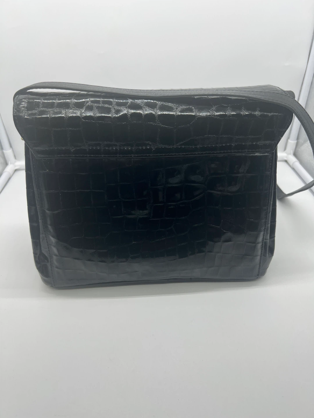 DUE FRATELLI VINTAGE Black Croc Embossed Leather Crossbody Bag - photo 3