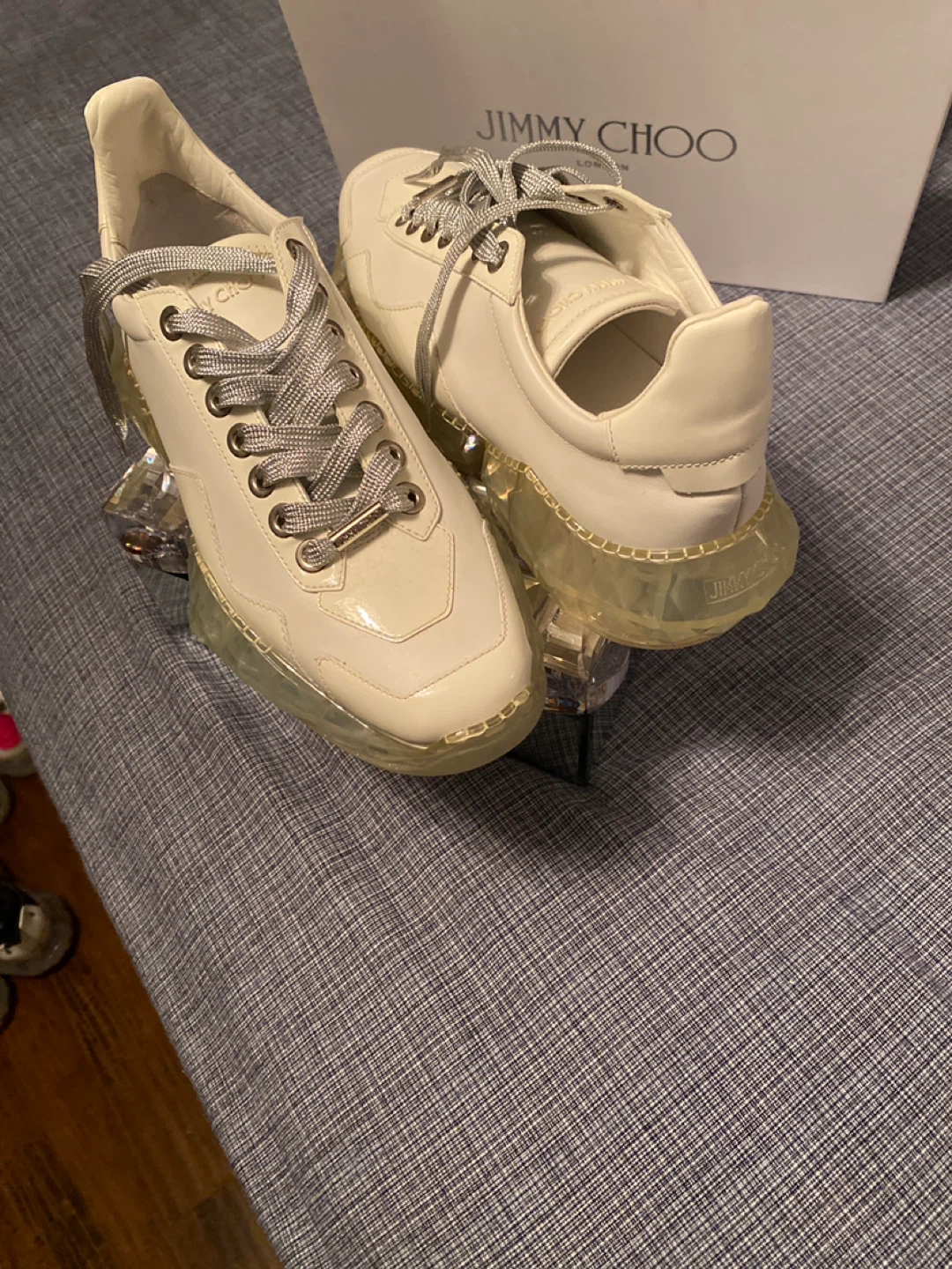 Jimmy Choo White Leather Sneakers with Clear Soles - photo 2