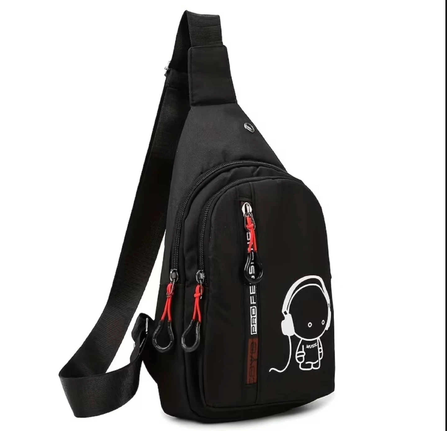 Black Sling Bag with Cute Cartoon Design