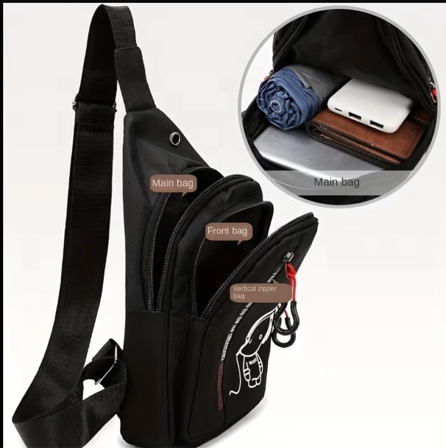 Black Sling Bag with Cute Cartoon Design - photo 2