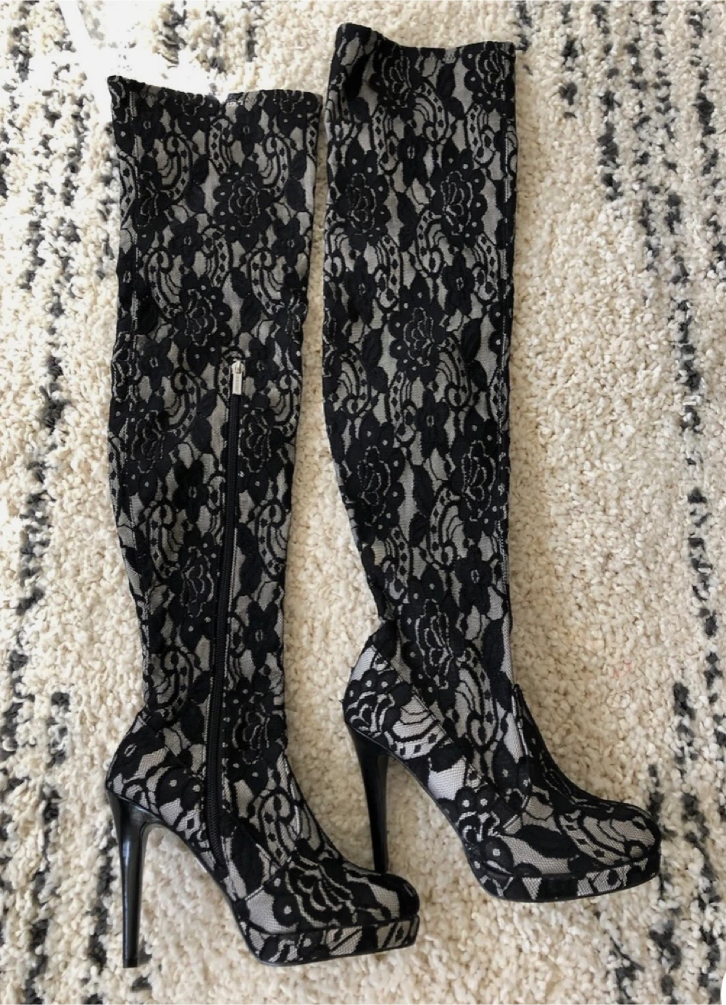COLIN STUART Victoria's Secret Black Lace Thigh-High Boots - photo 4