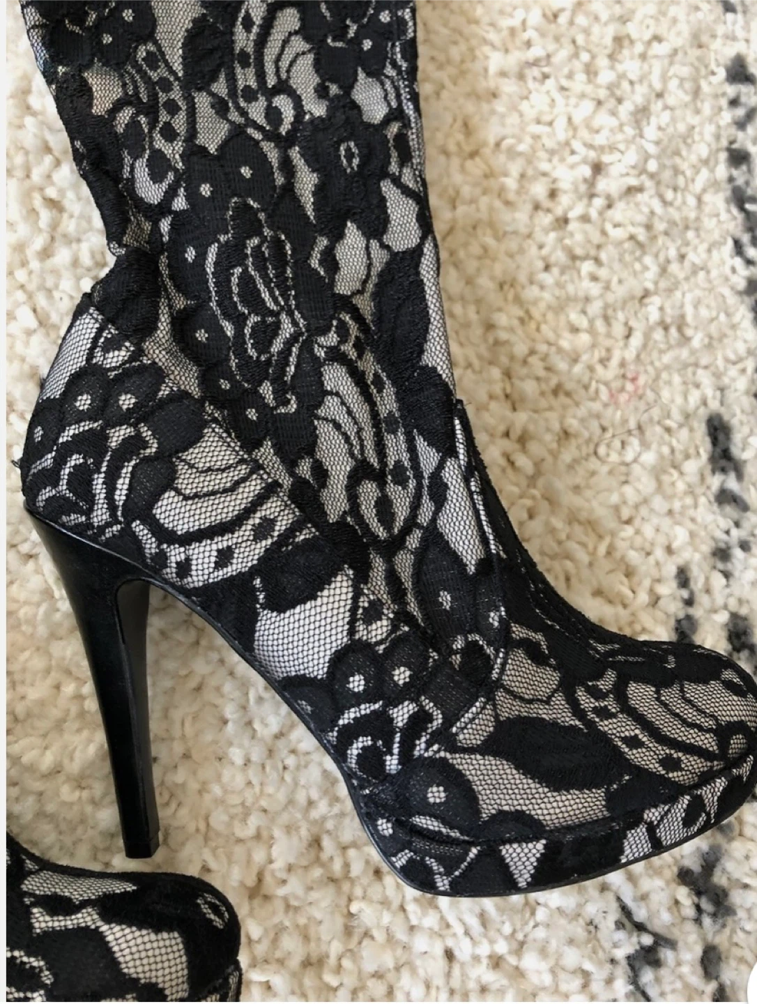 COLIN STUART Victoria's Secret Black Lace Thigh-High Boots