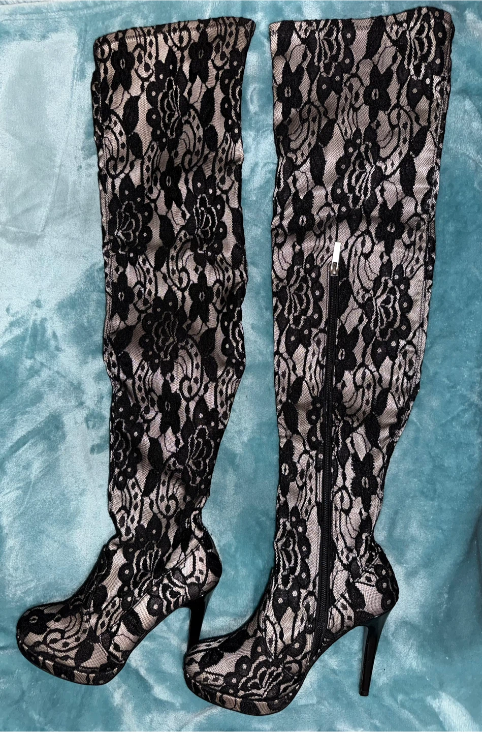 COLIN STUART Victoria's Secret Black Lace Thigh-High Boots - photo 3