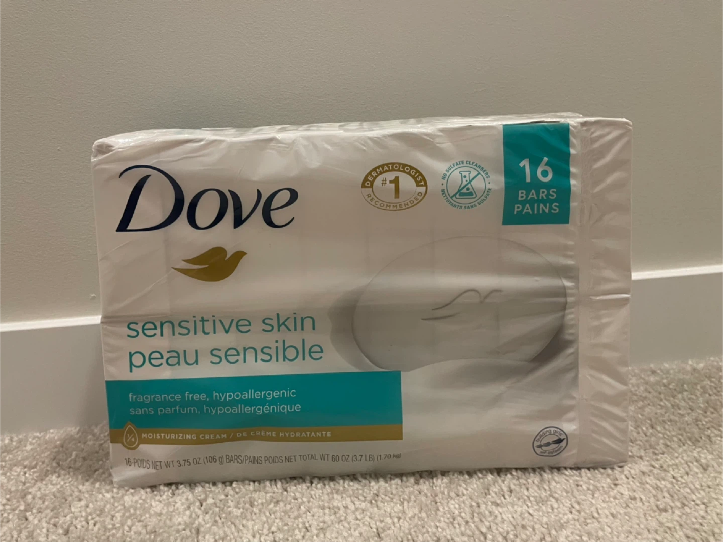 Dove Sensitive Skin Bar Soap, 16 Bars