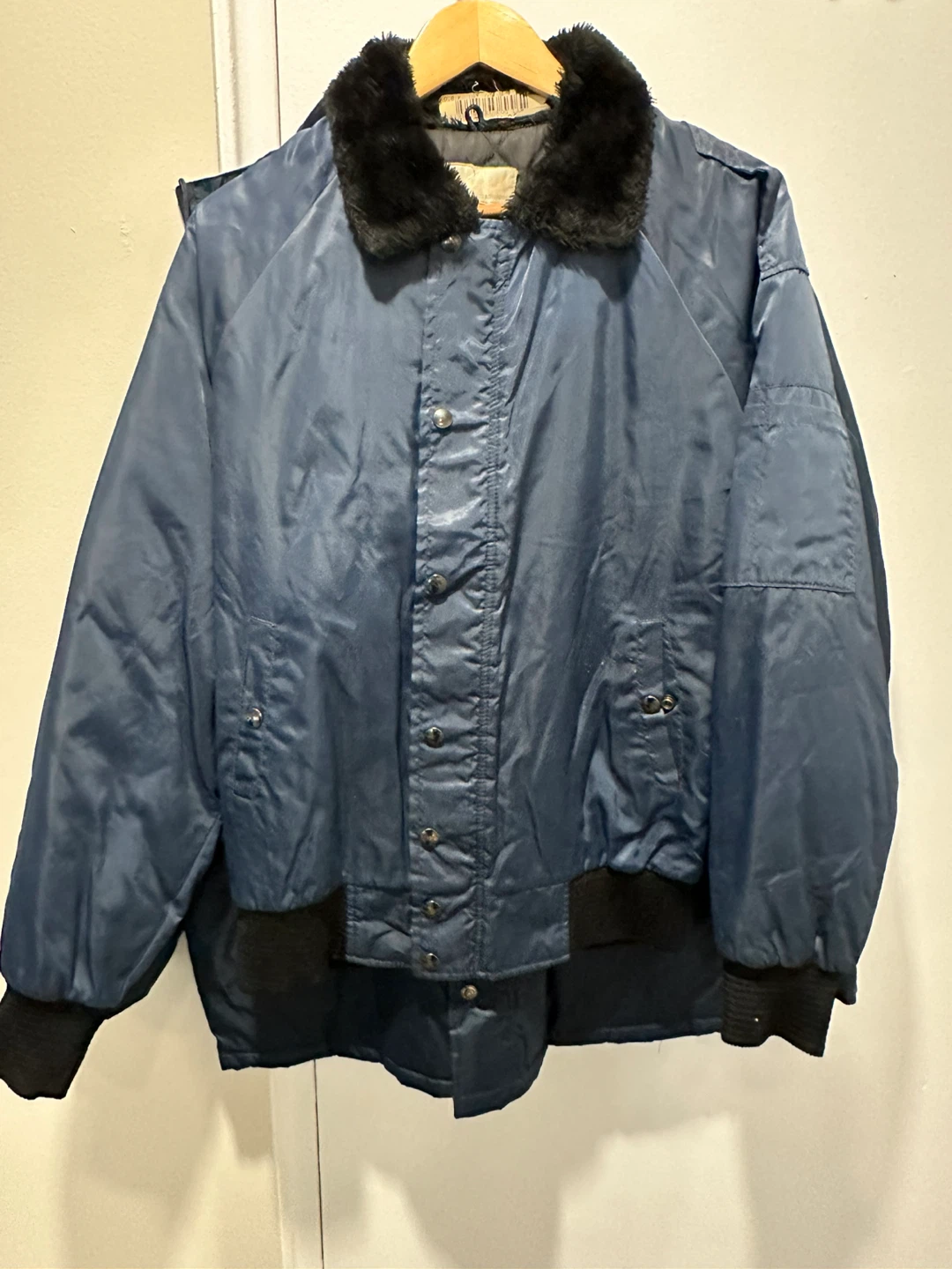 Blue Bomber Jacket with Faux Fur Collar