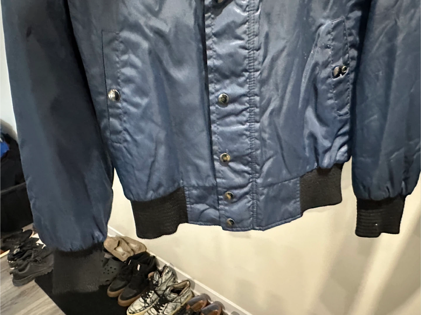 Blue Bomber Jacket with Faux Fur Collar - photo 3