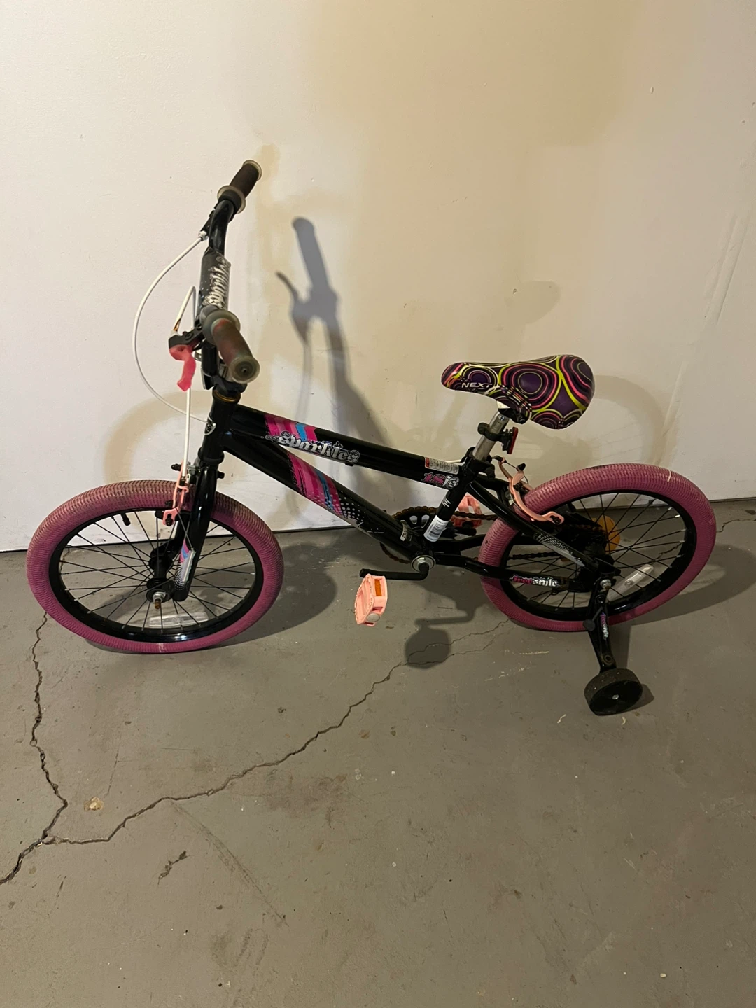 Girls' Pink and Black "Sparkle" Bike 18” with  training wheels