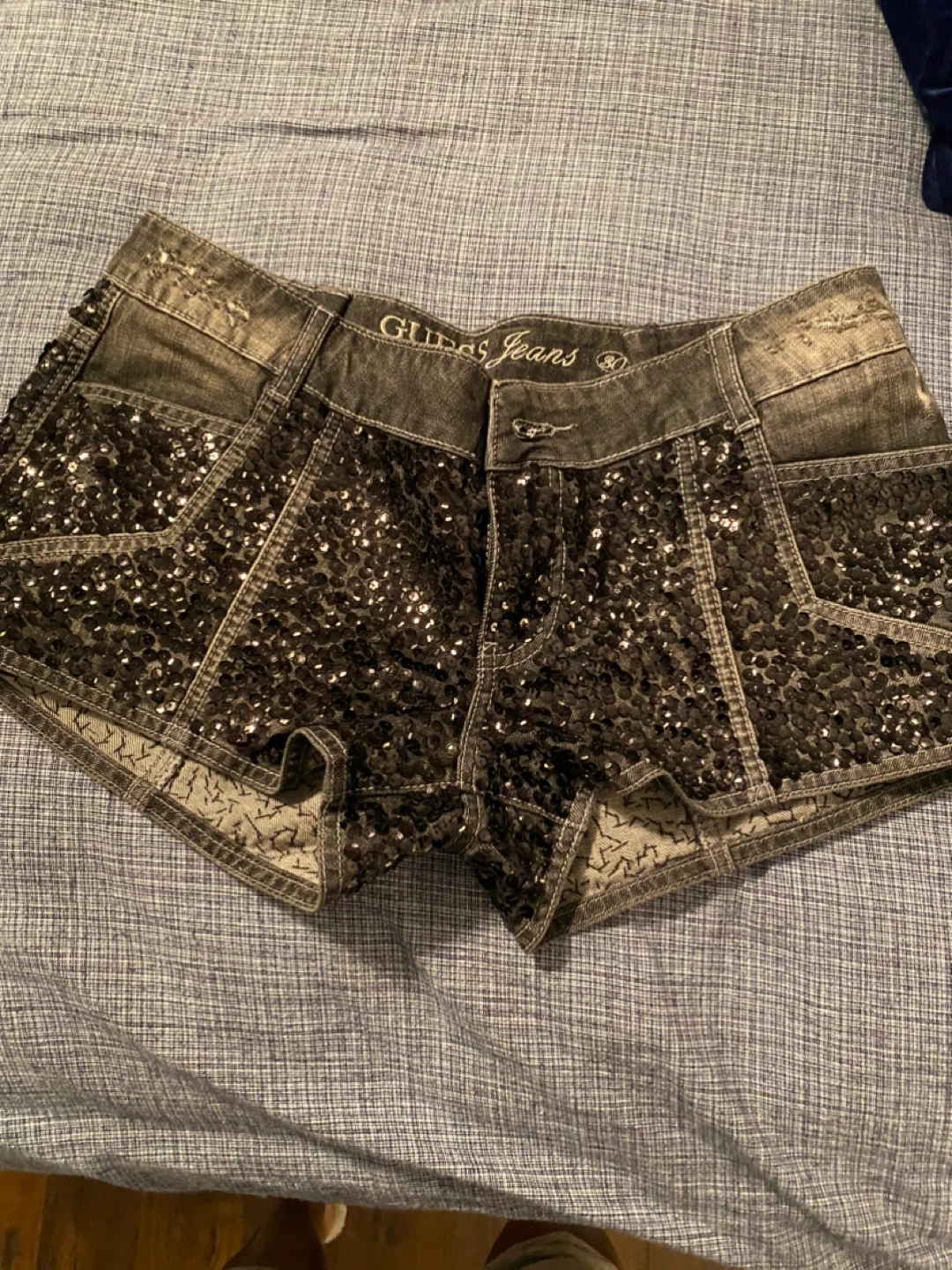 GUESS Jeans Black Sequin Denim Shorts - photo 2