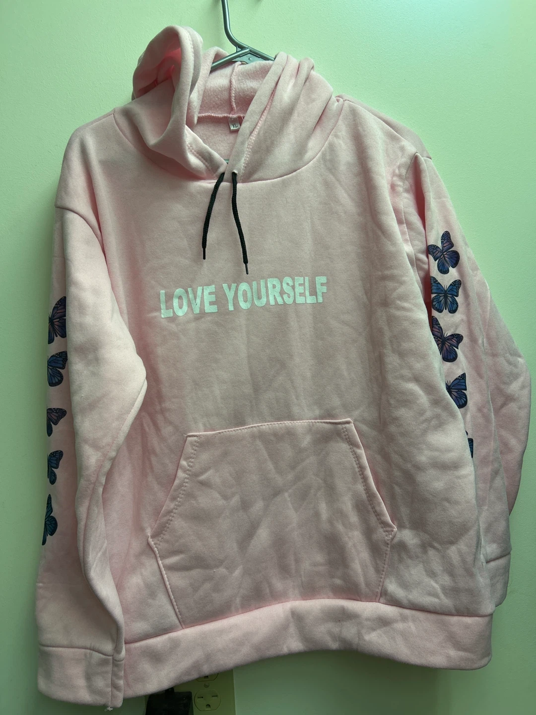 Pink "Love Yourself" Hoodie with Butterfly Design