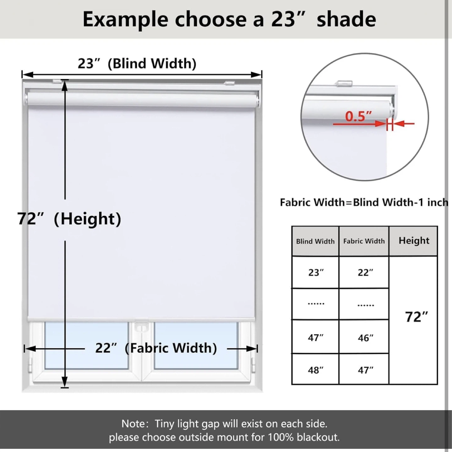 White 100% Blackout Roller Blind Shade - 23" x 72" - photo 3