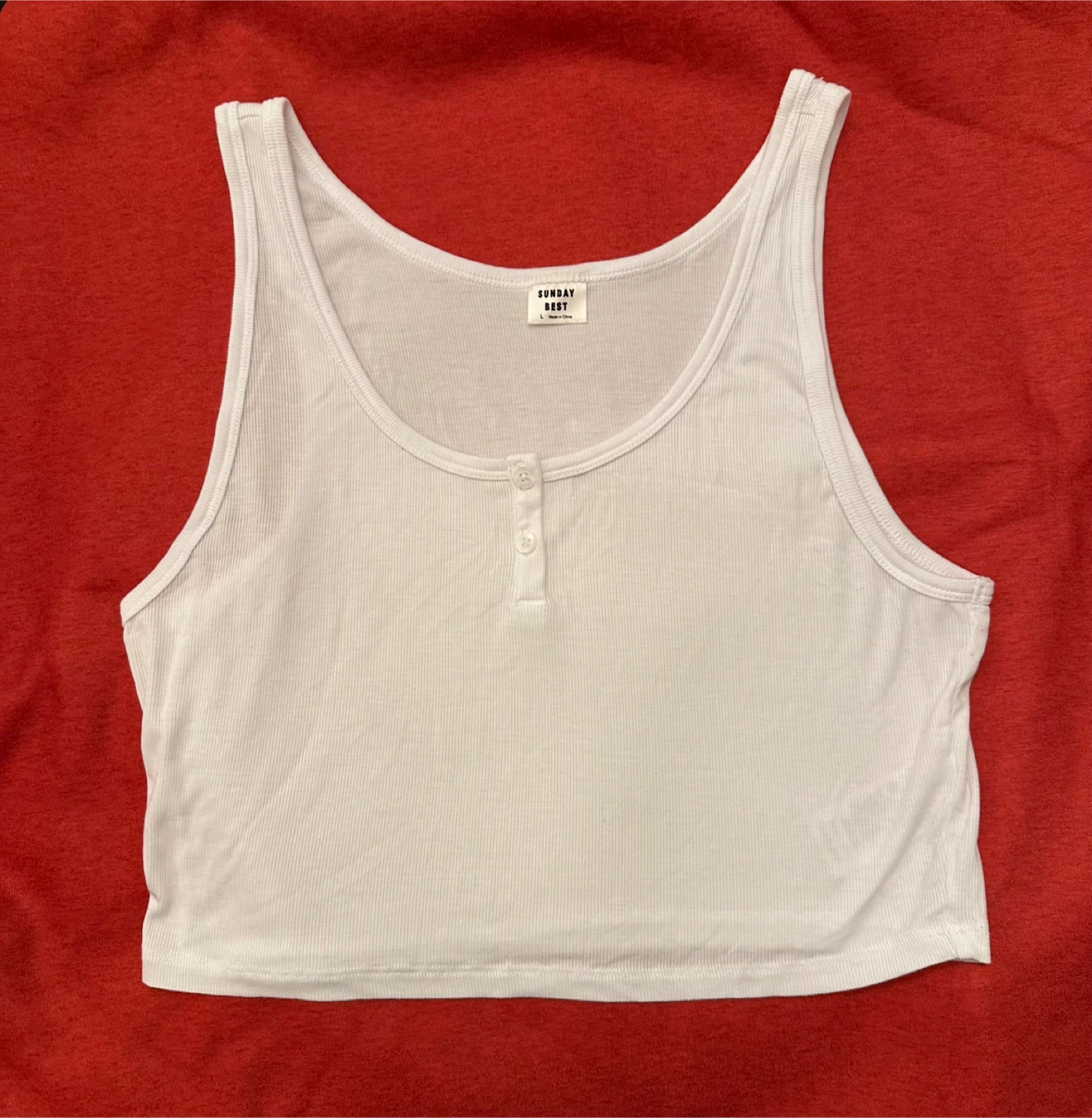 Sunday Best (Aritzia) White Ribbed Tank Top - Size L