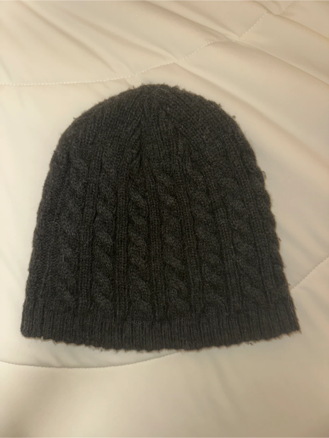 Dark Gray Cable Knit Beanie Hat