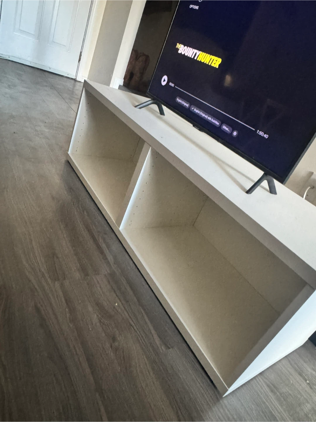 White TV Stand with 2 Shelves