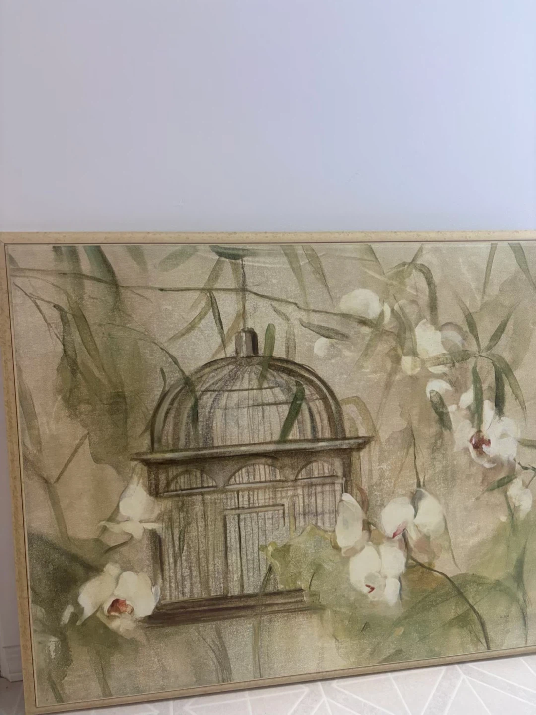 Framed Watercolour Art Print - Birdcage and Orchids - photo 2