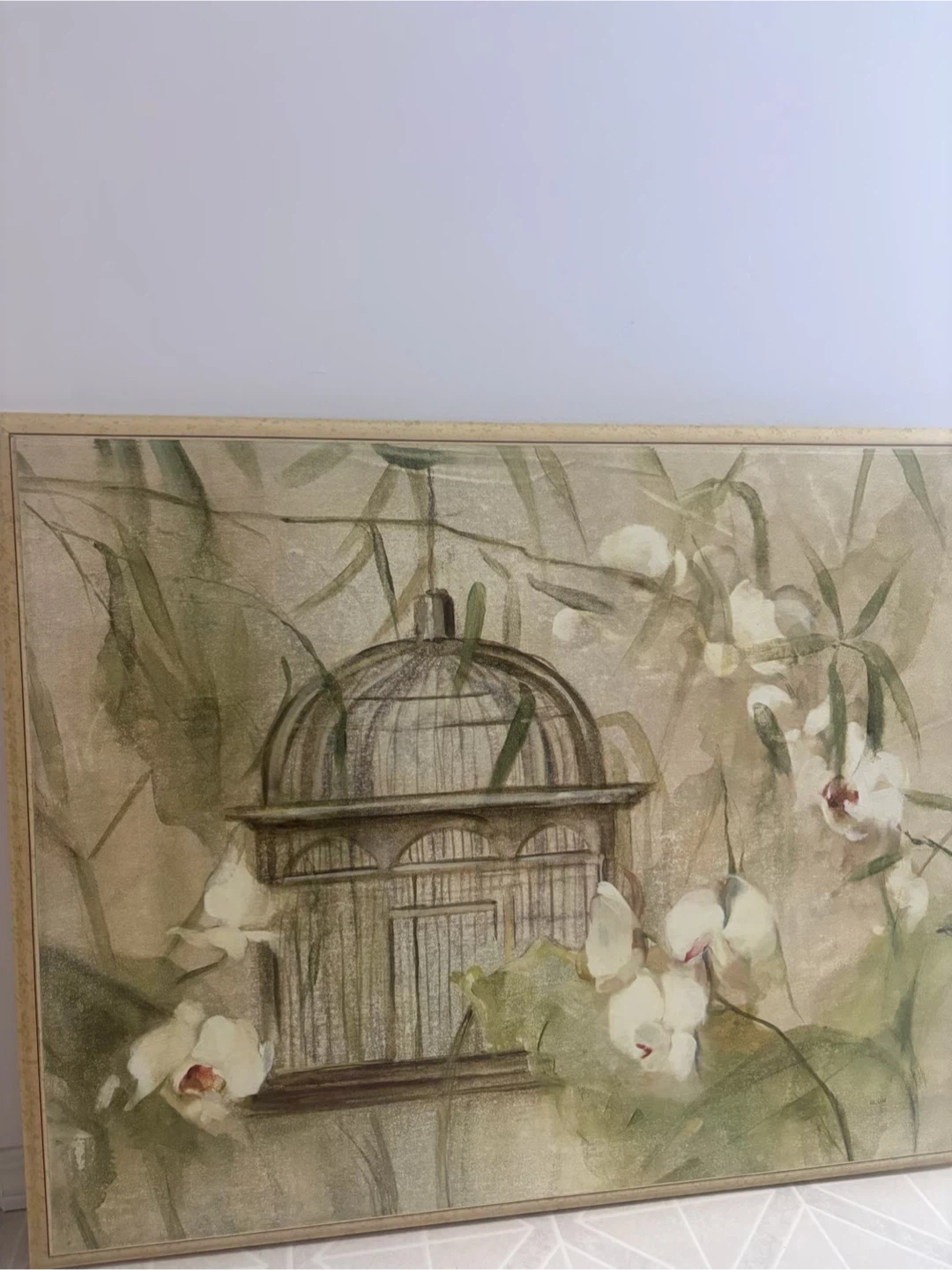 Framed Watercolour Art Print - Birdcage and Orchids