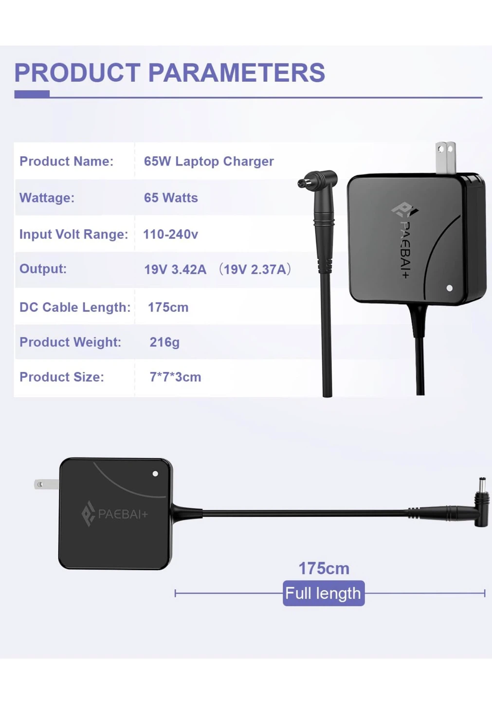 65W Laptop Charger with 4 Different Tips L65 - photo 4