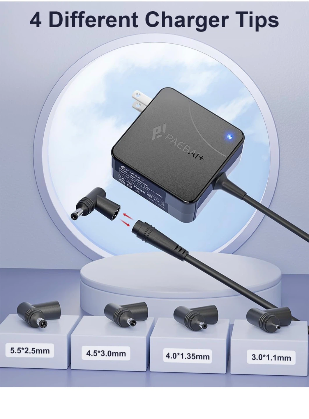 65W Laptop Charger with 4 Different Tips L65 - photo 3