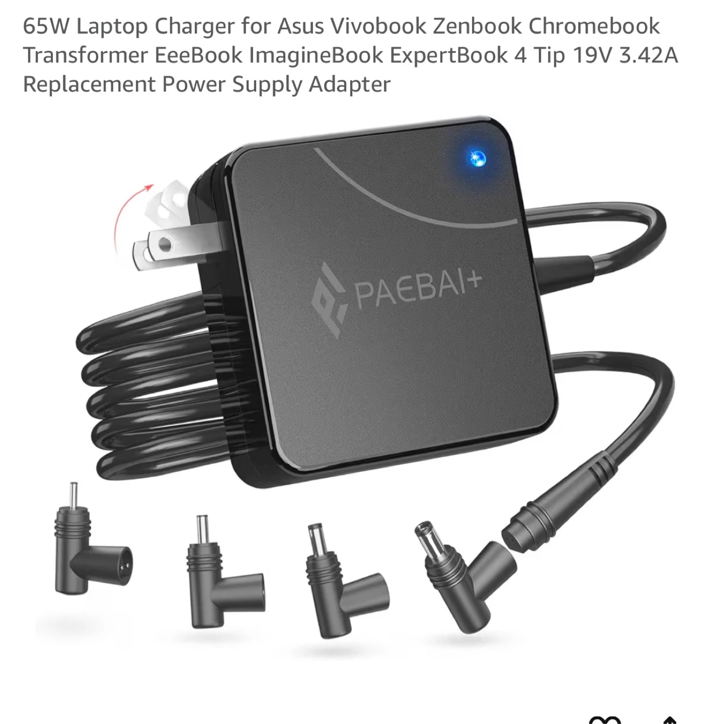 65W Laptop Charger with 4 Different Tips L65