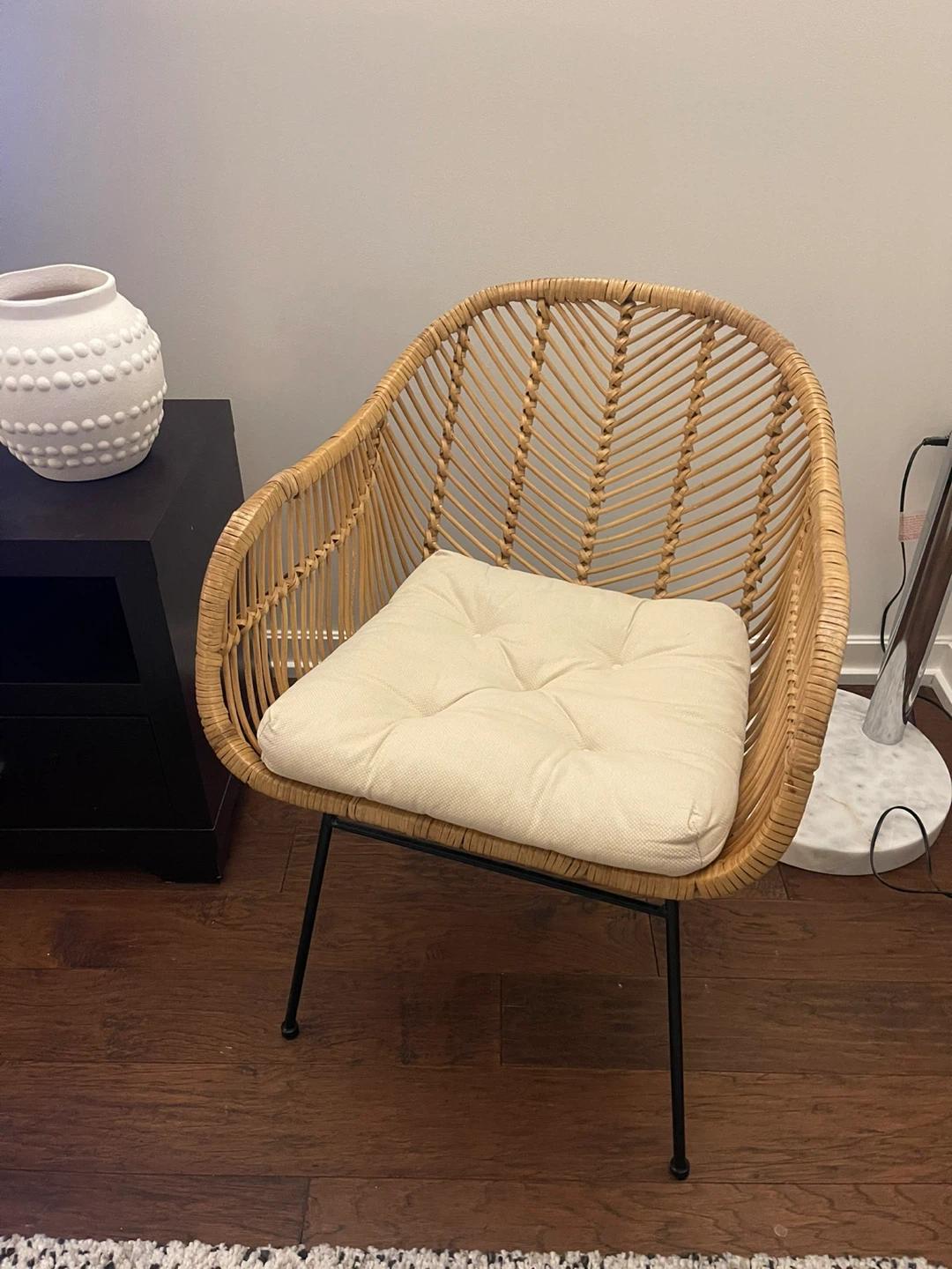 Rattan Accent Chair with Cream Cushion