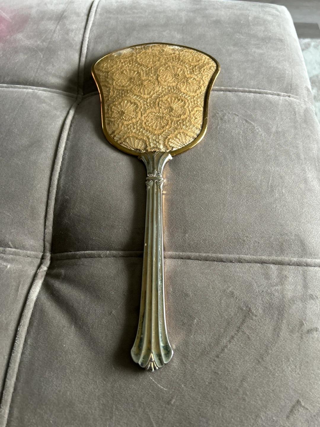 Vintage Ornate Handheld Mirror with Gold Trim